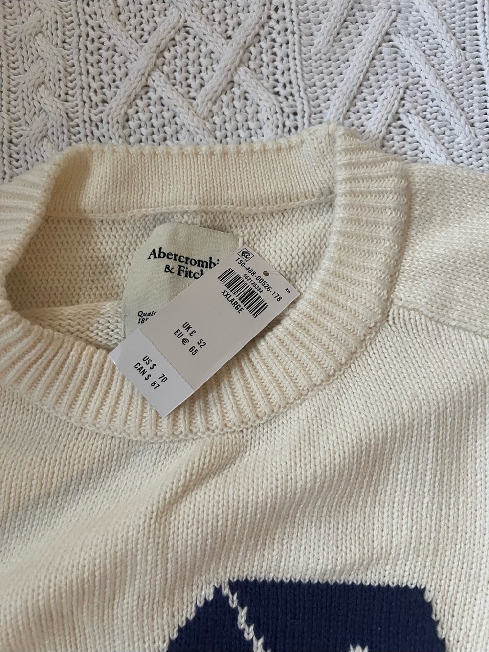 Cream Knit Sweater with Navy Dice Motif - Picture 2 of 3